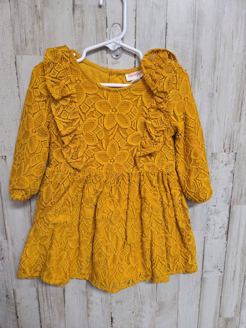 💝 Mustard Lace Ruffle Long-Sleeve Girls Dress